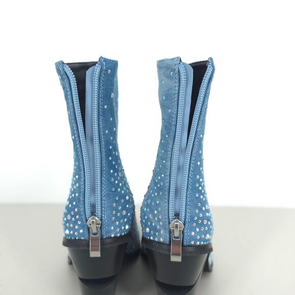 Azalea Wang Soulard Denim Western Rhinestone Booties Size 8.5 - Picture 8 of 16